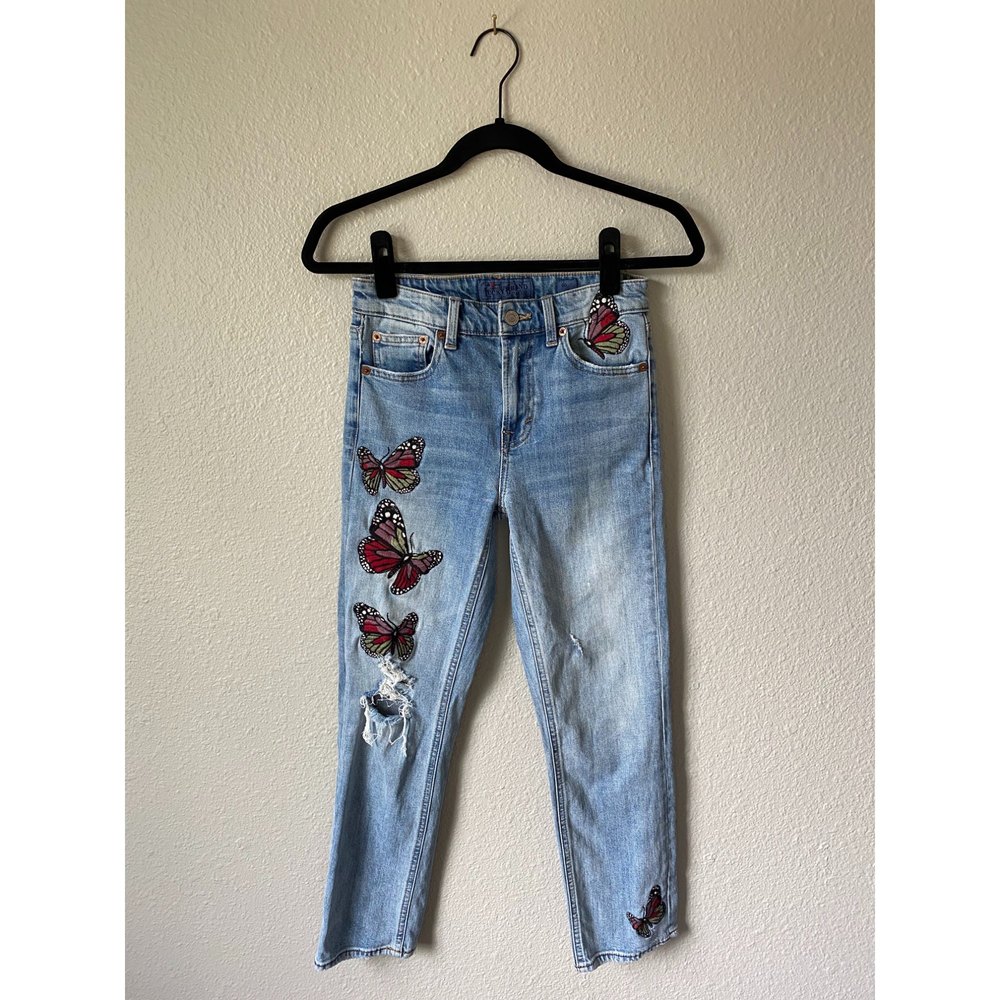 Lucky Brand Bridgette Slim Straight Butterfly Embroidered Jeans